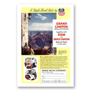 1953 Union Pacific Railroad Print Ad | Grand Canyon