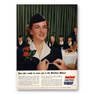 1953 United Airlines Print Ad | Stewardess School  Ad