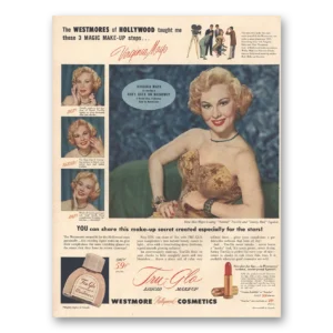1953 Westmore Hollywood Cosmetics Print Ad | Virginia Mayo