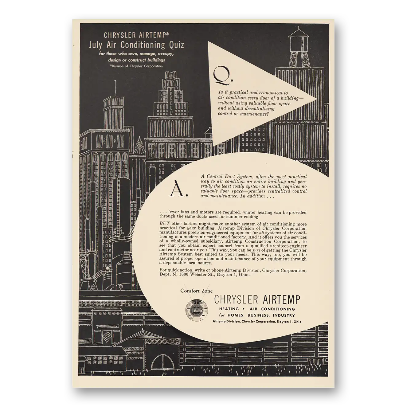 1954 Airtemp Air Conditioning Print Ad | July Quiz