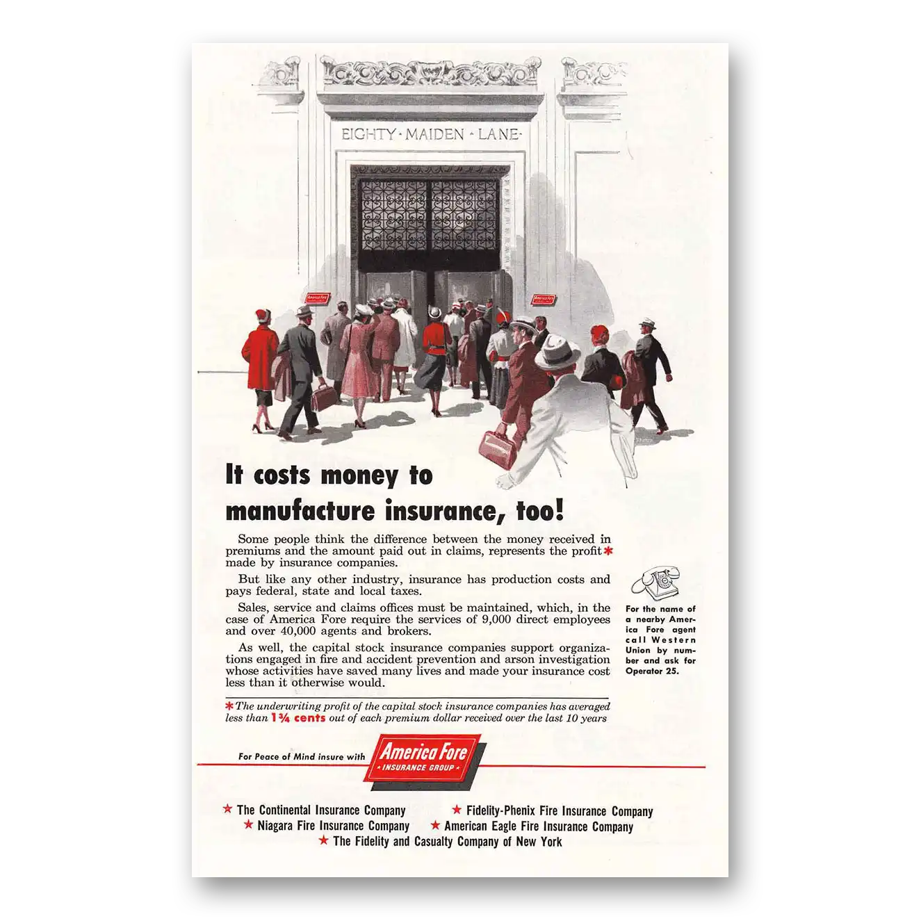 1954 America Fore Insurance Print Ad | Eighty Maiden