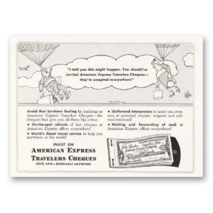 1954 American Express Travelers Cheques Print Ad | Parachutes