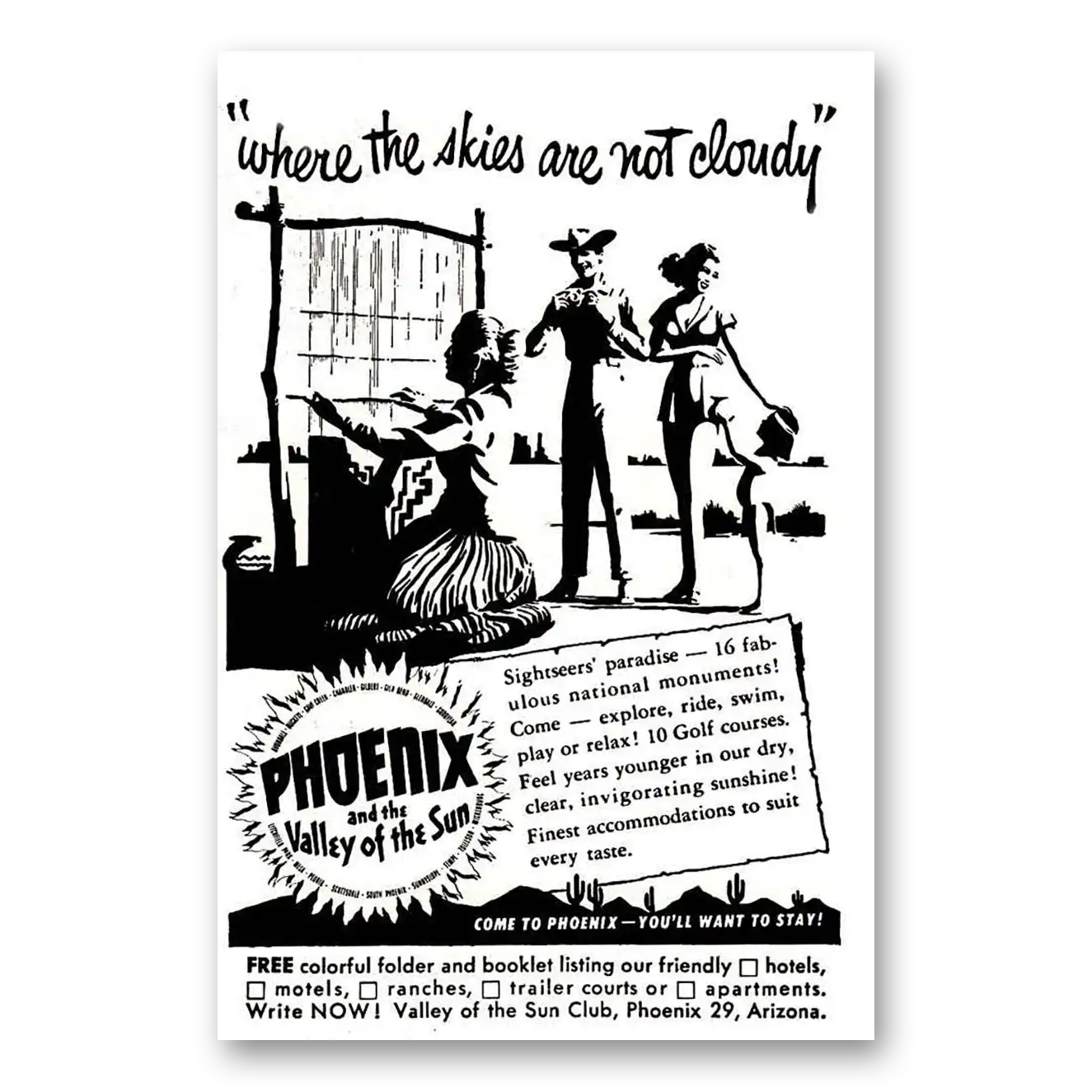 1954 Phoenix Arizona Print Ad | Skies Not Cloudy