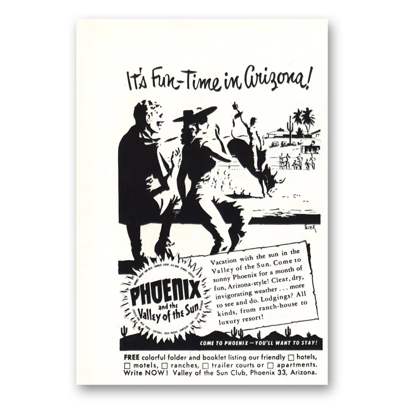 1954 Phoenix Arizona Print Ad | Bull Rider