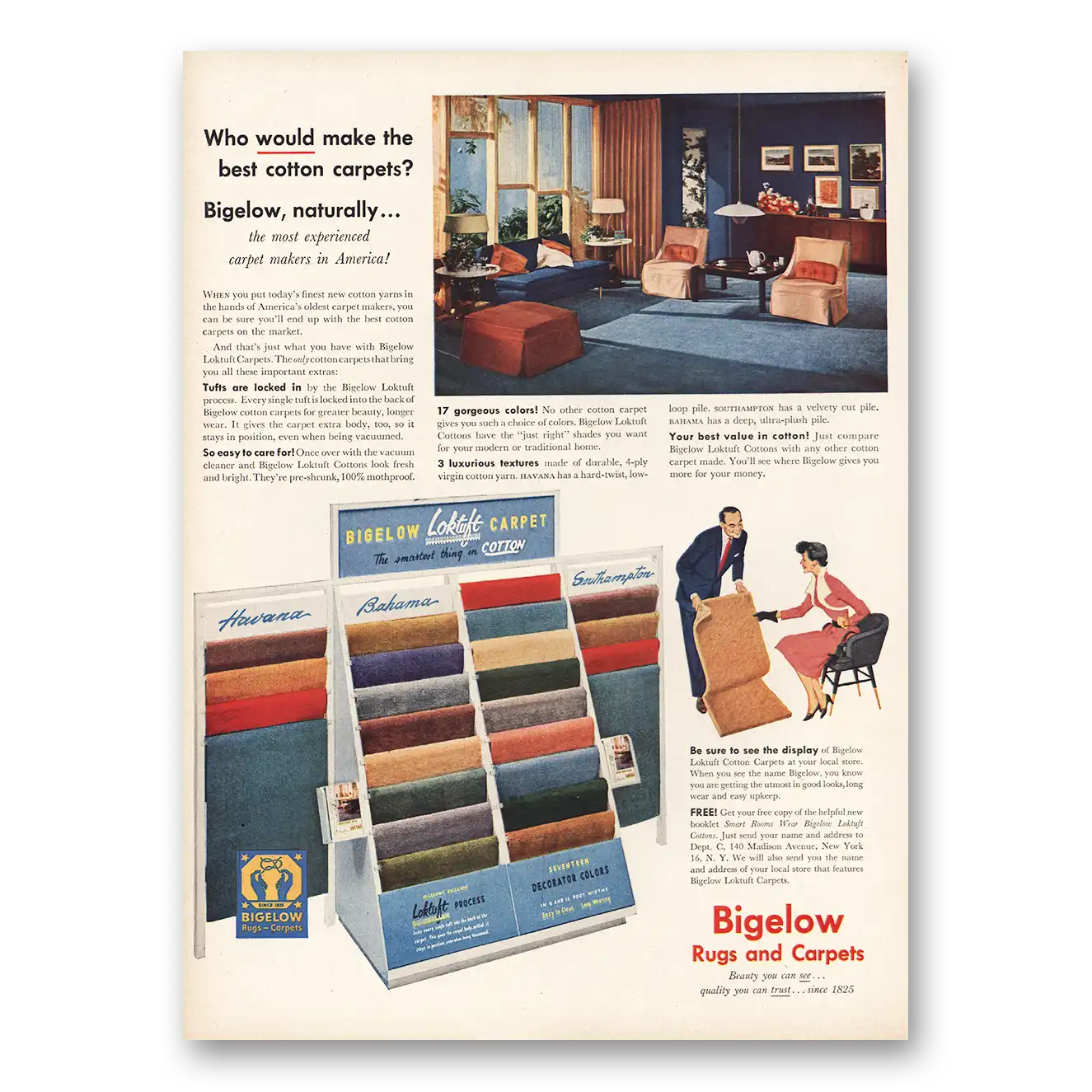 1954 Bigelow Carpet Print Ad | Best Cotton Carpets