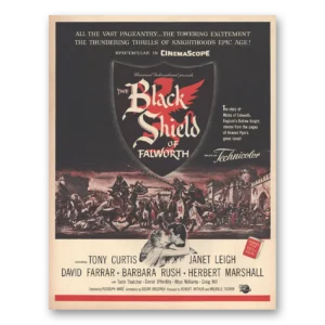 1954 Black Shield of Falworth Movie Promo Print Ad | Tony Curtis