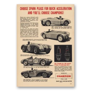 1954 Champion Spark Plugs Print Ad | Quick Acceleration