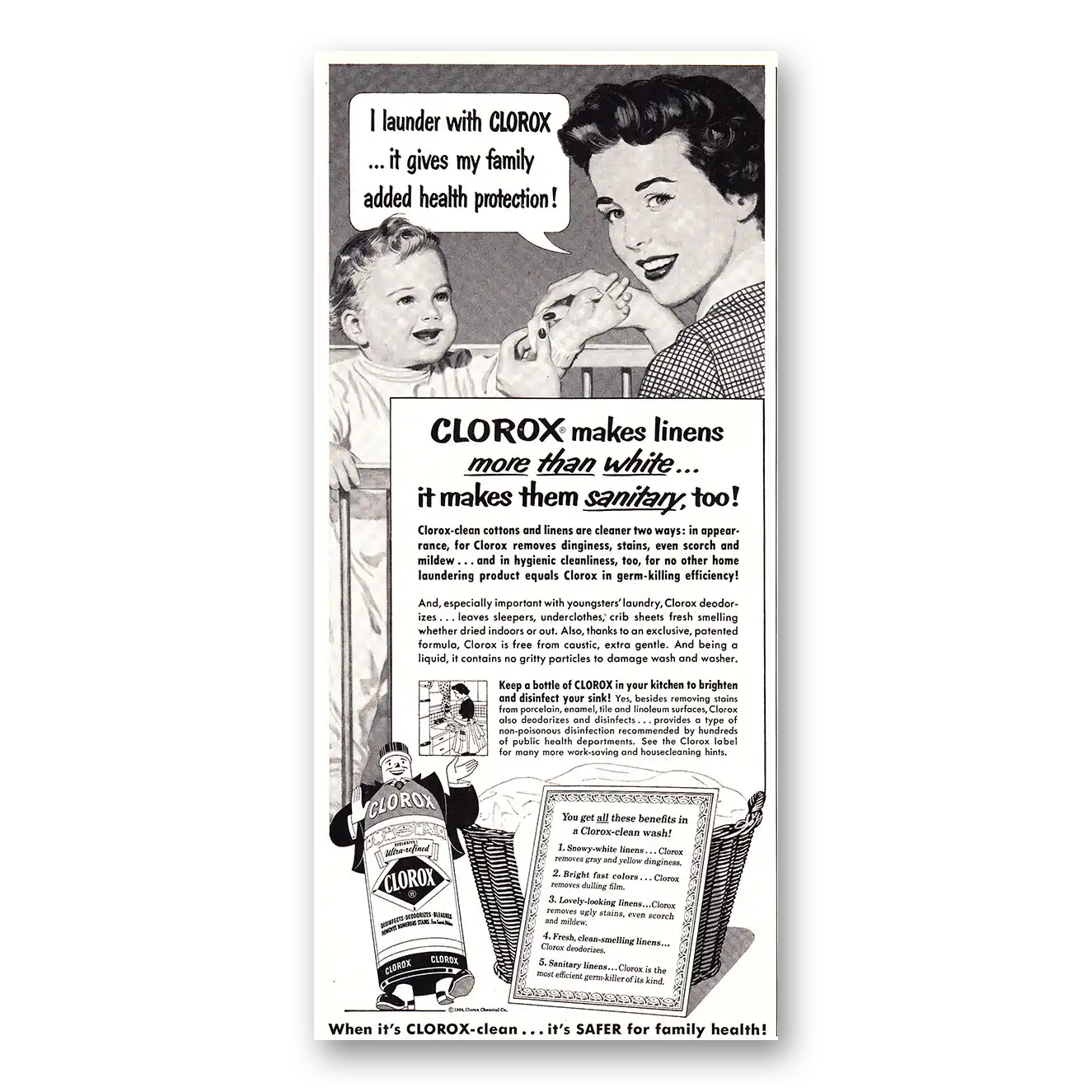 1954 Clorox Print Ad | Makes Linens
