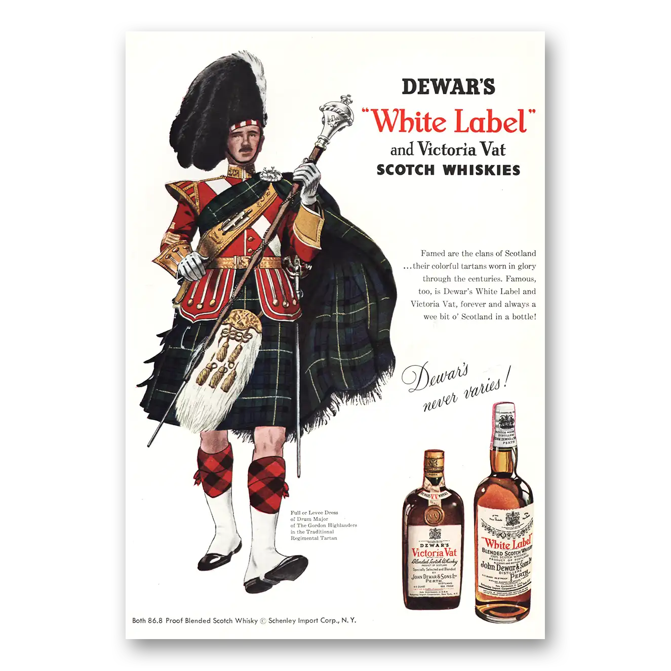 1954 Dewars White Label Print Ad | Scotch Whiskies