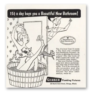 1954 Gerber Plumbing Fixtures Print Ad | Beautiful New Bathroom