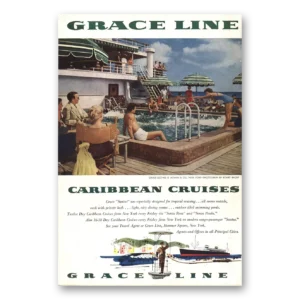 1954 Grace Line Print Ad | Caribbean Cruises Pool Deck