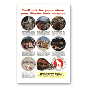 1954 Great Northern Railway Print Ad | Glacier Park Vacation