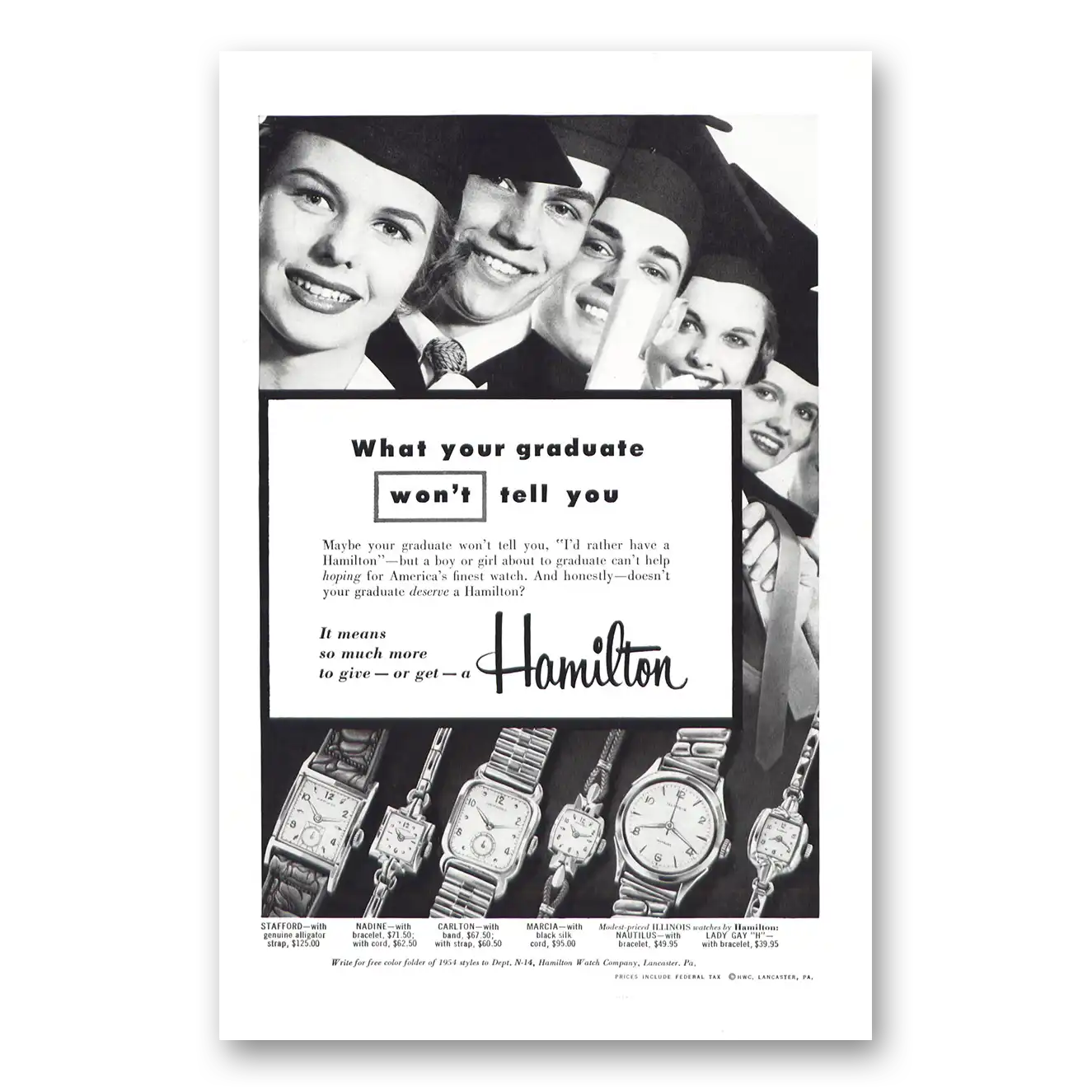 1954 Hamilton Watch Print Ad | Graduate
