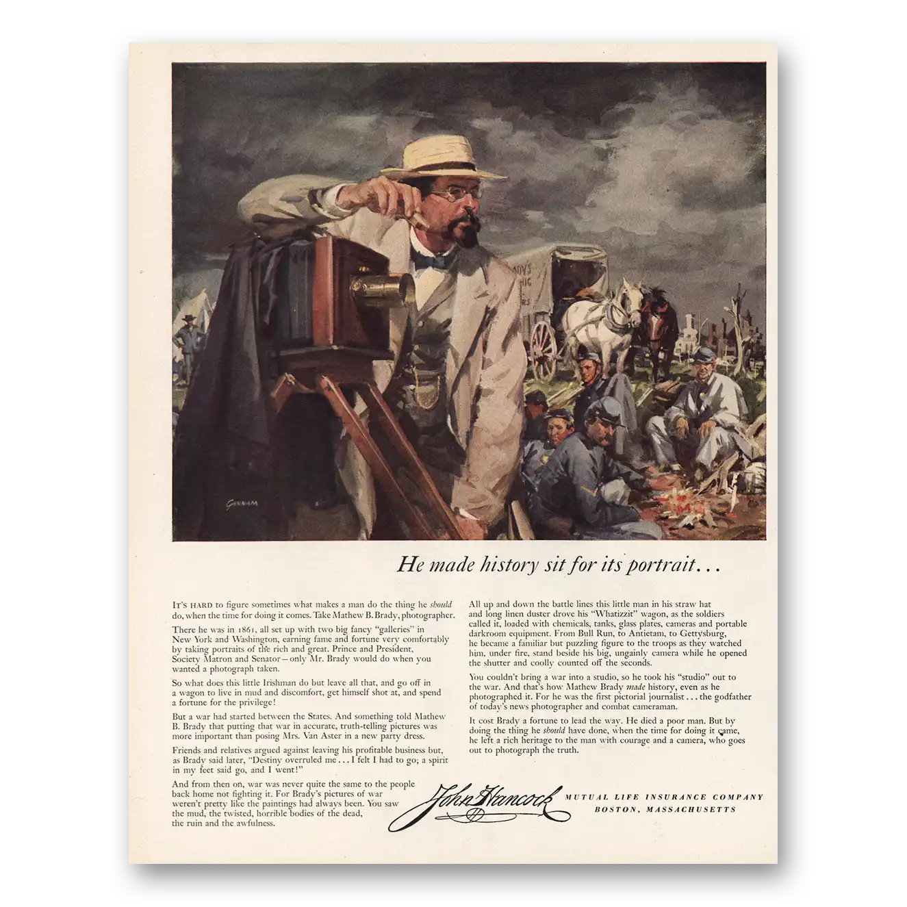 1954 John Hancock Print Ad | Made History Sit For Portrait