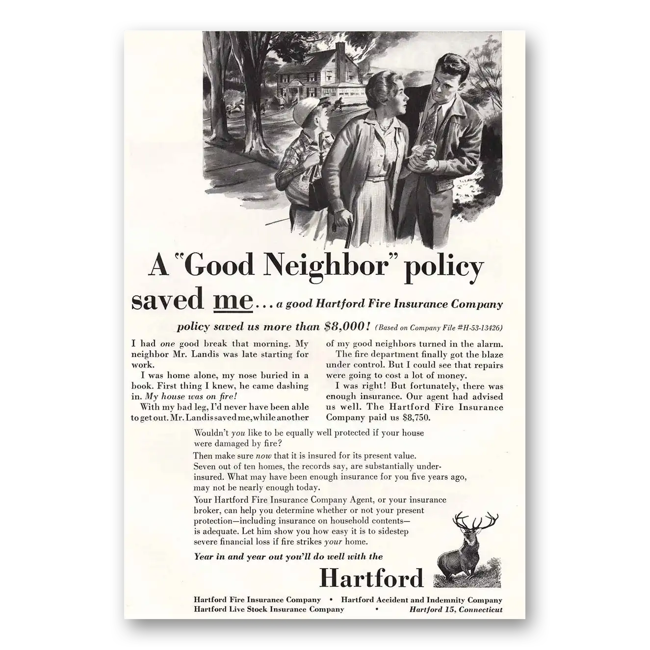 1954 Hartford Insurance Print Ad | Good Neighbor