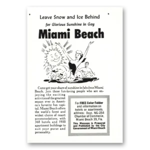 1954 Miami Beach Florida Print Ad | Snow Ice Behind
