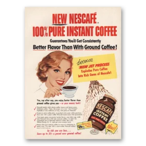 1954 Nescafe Coffee Print Ad | Pure Instant Coffee