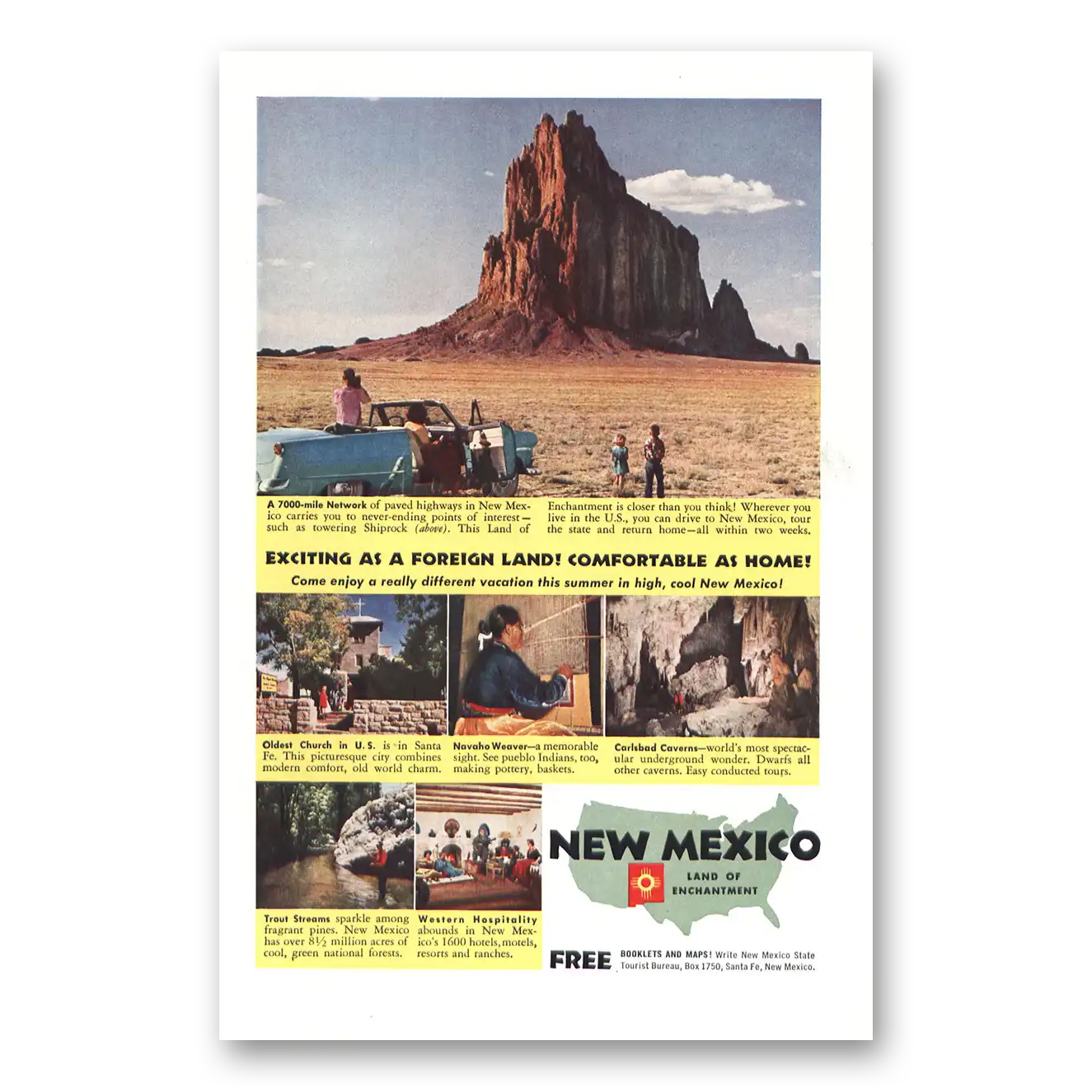 1954 New Mexico Print Ad | Shiprock Exciting As Foreign Land