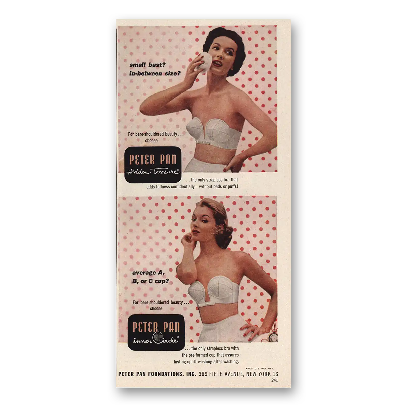 1954 Peter Pan Foundations Print Ad | Small Bust