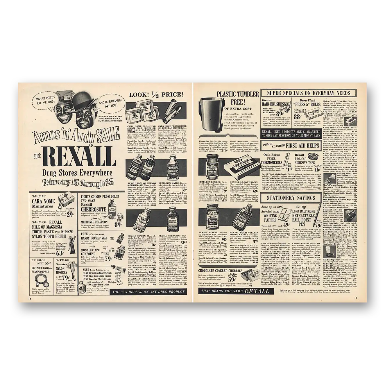 1954 Rexall Drug Stores Print Ad | Amos N Andy Sale