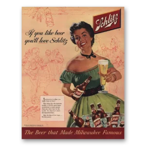 1954 Schlitz Beer Print Ad | If You Like Beer You'll Love Schlitz