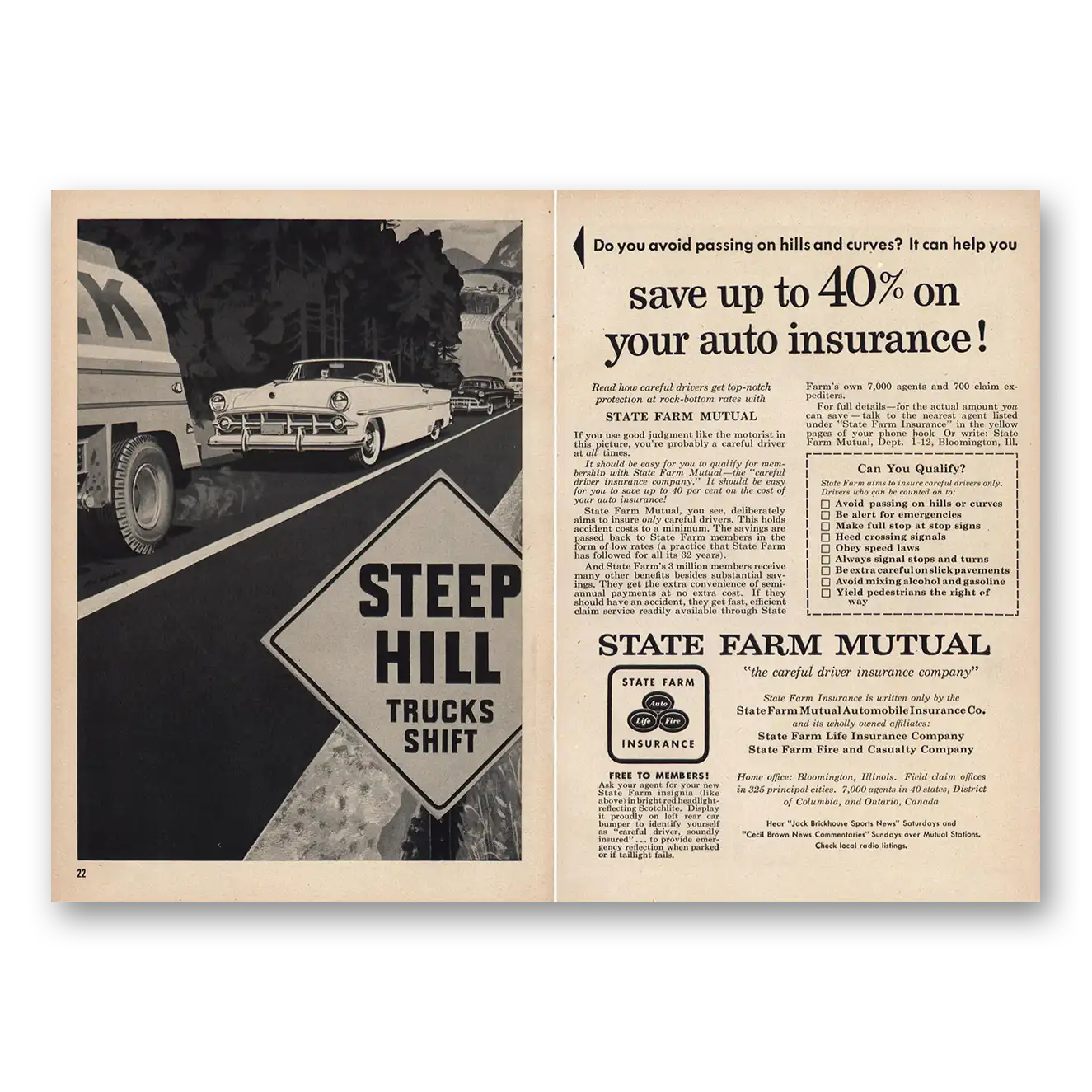 1954 State Farm Insurance Print Ad | Steep Hill