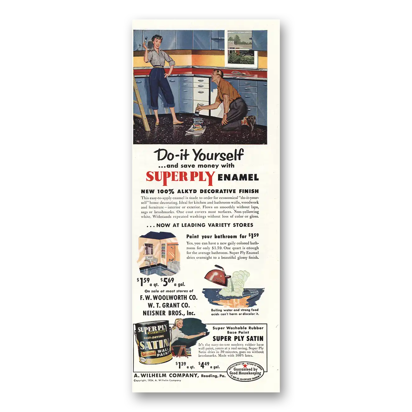 1954 Super Ply Enamel Paint Print Ad | Do It Yourself