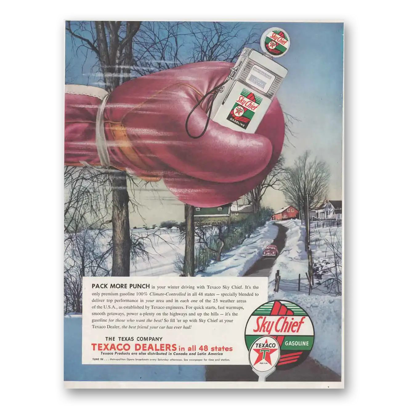 1954 Texaco Sky Chief Gasoline Print Ad | More Punch