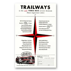 1954 Trailways Print Ad | Important Cities
