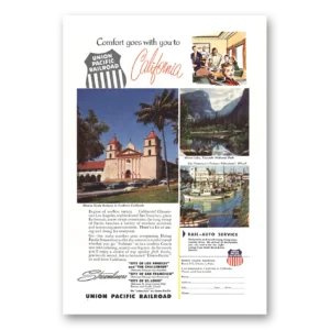 1954 Union Pacific Railroad Print Ad | Mission Santa Barbara