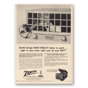 1954 Zenith Radio Print Ad | High Fidelity Down To Earth