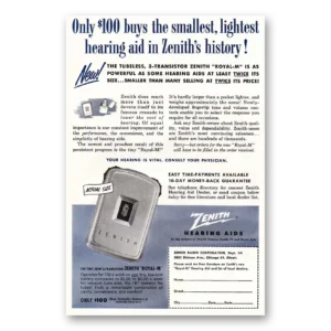1954 Zenith Hearing Aid Print Ad | Lightest