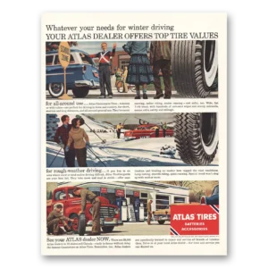 1955 Atlas Tires Print Ad | Winter Driving
