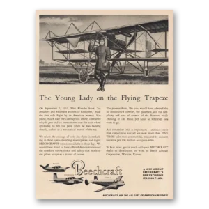 1955 Beechcraft Print Ad | Young Lady Flying Trapeze