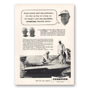 1955 Champion Spark Plugs Print Ad | Racing Demands