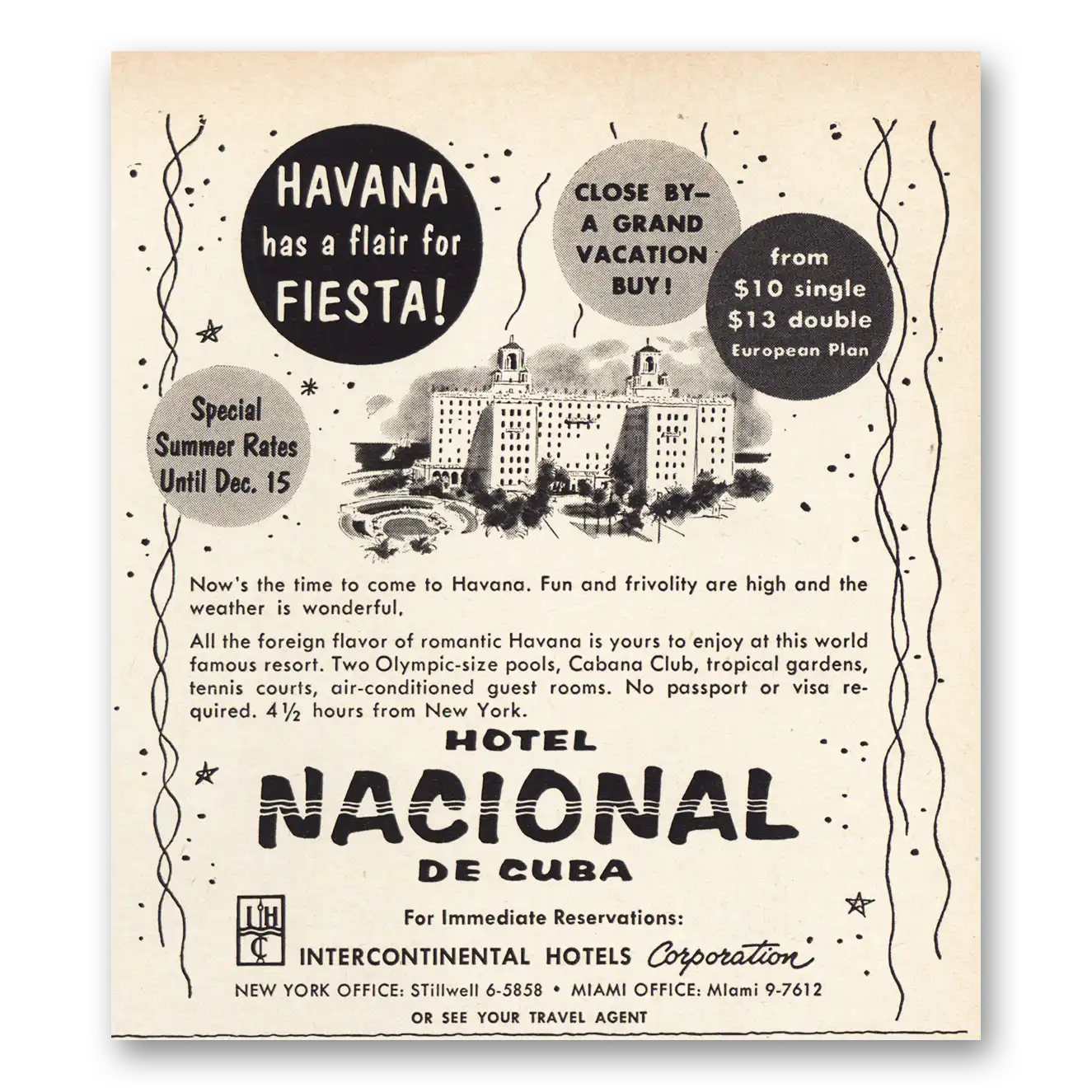 1955 Hotel Nacional de Cuba Print Ad | Havana Fiesta