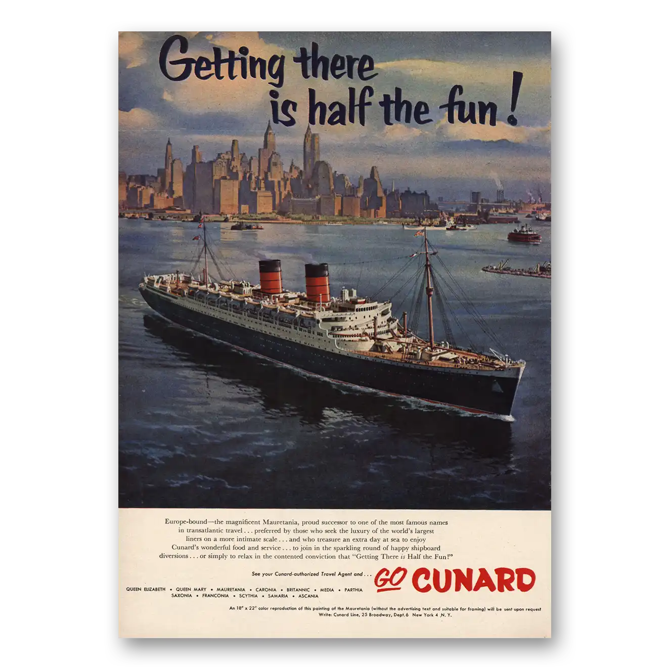 1955 Cunard Print Ad | Mauretania
