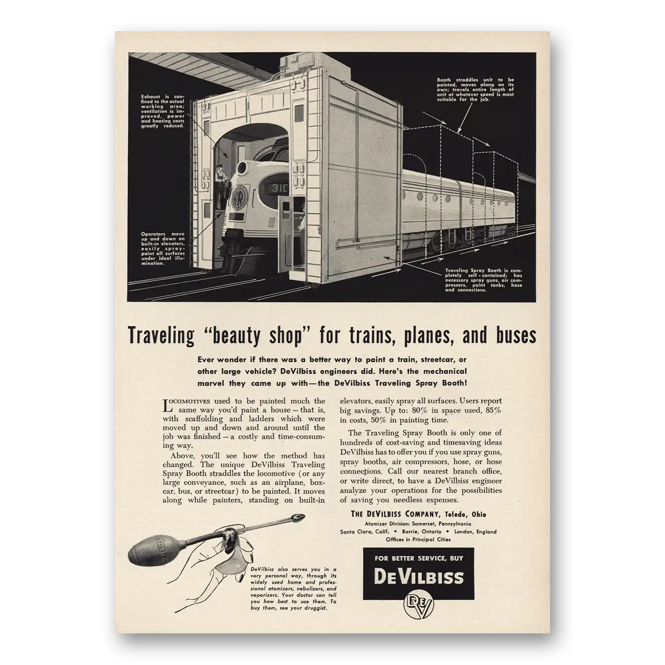 1955 DeVilbiss Company Print Ad | Traveling Beauty Shop