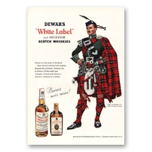 1955 Dewars White Label Print Ad | Ancestor Scotch Whiskies