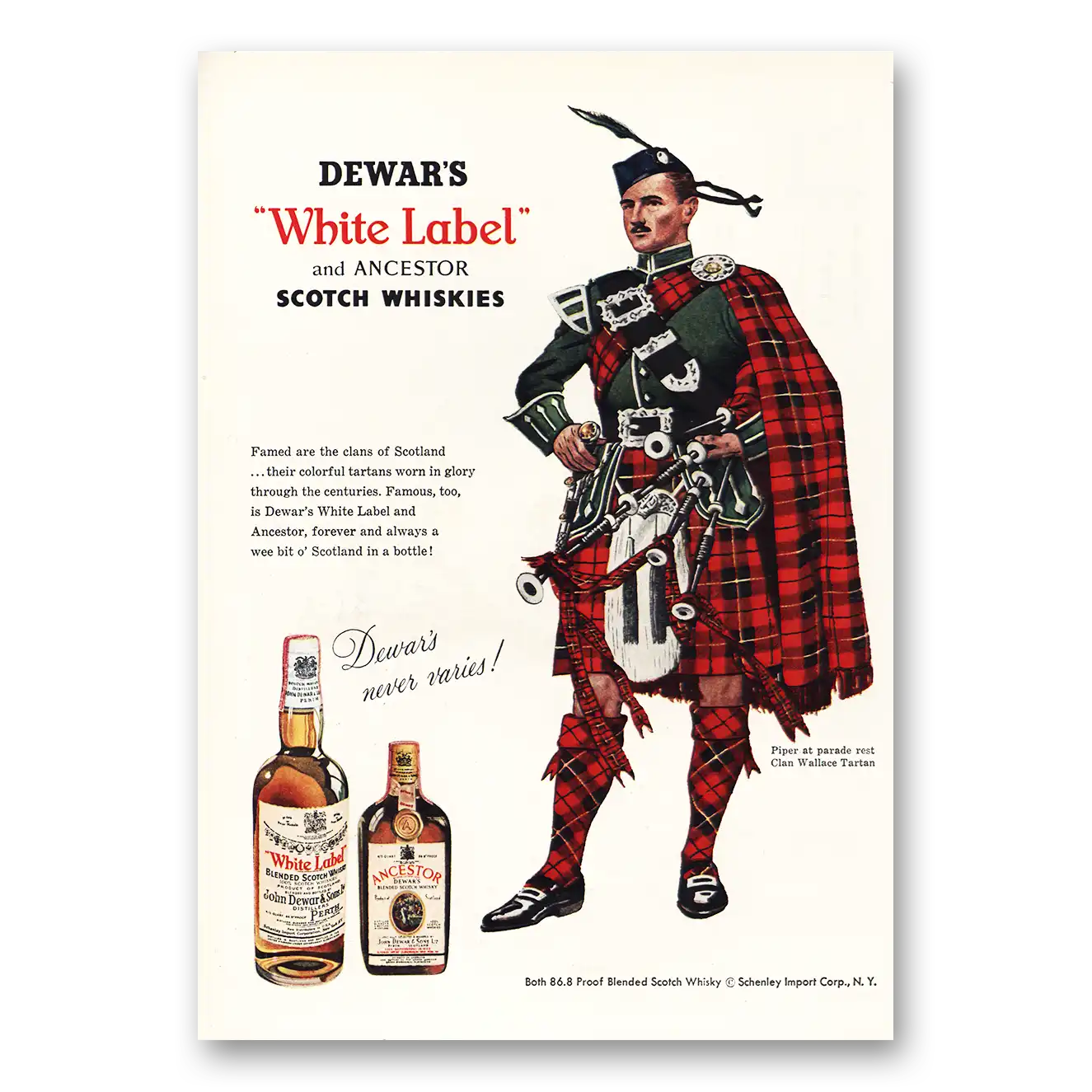 1955 Dewars White Label Print Ad | Ancestor Scotch Whiskies