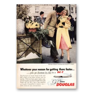 1955 Douglas DC7 Print Ad | 50 Mph Faster