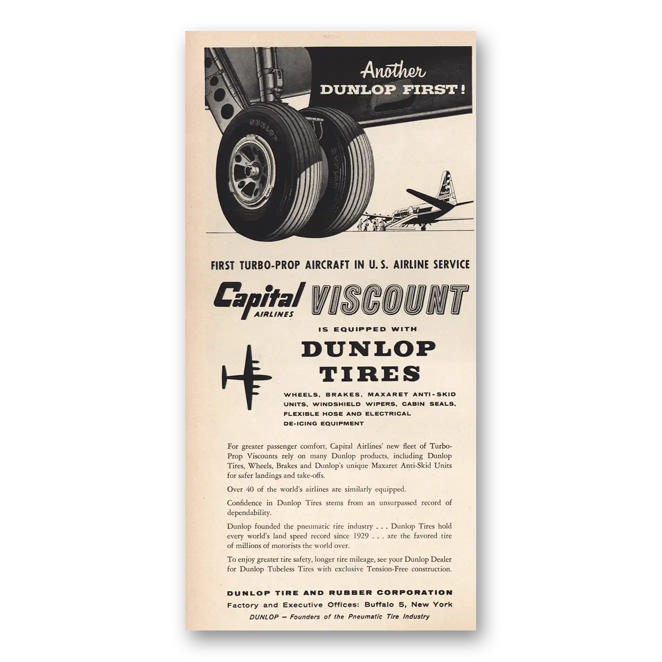 1955 Dunlop Tires Print Ad | Capital Airlines