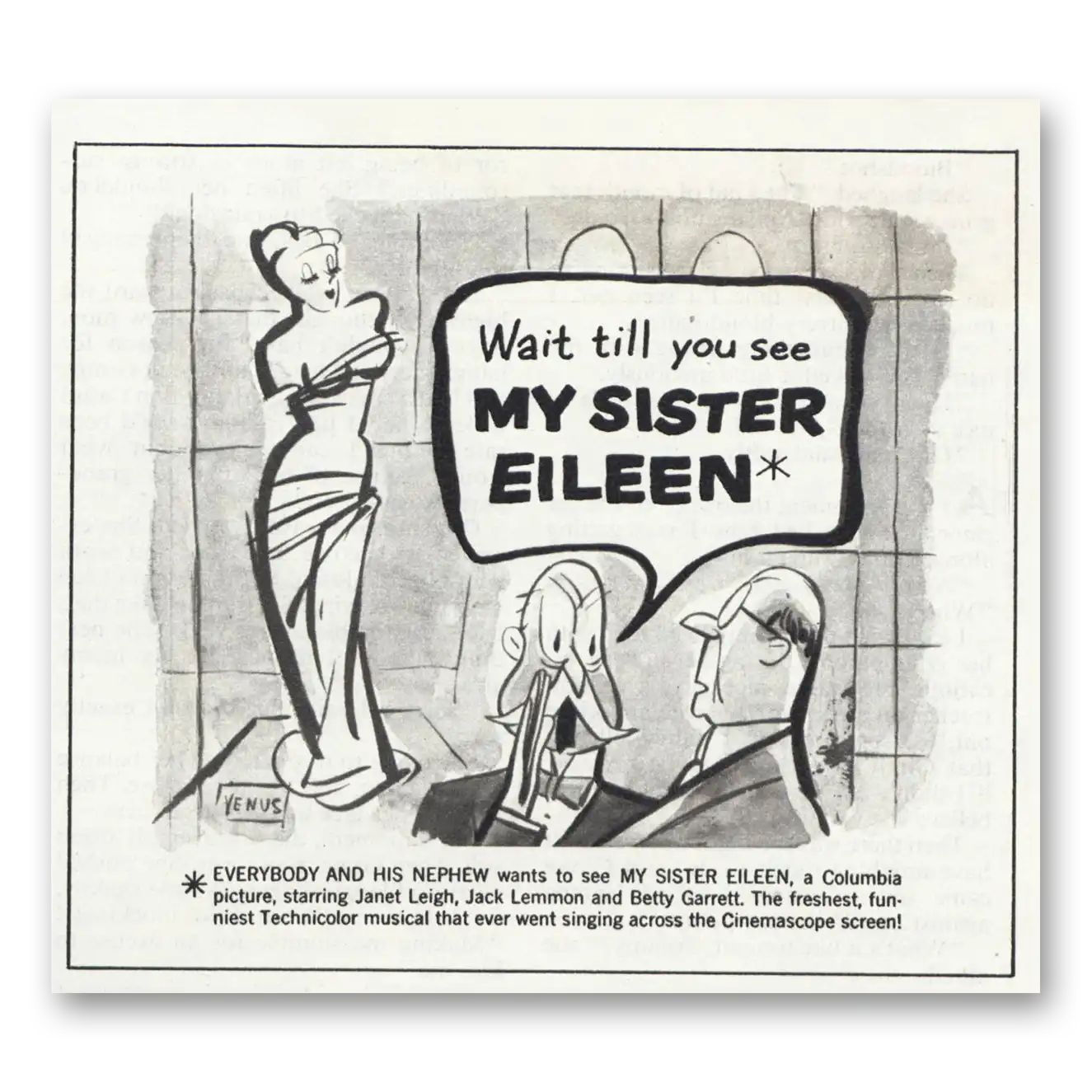1955 My Sister Eileen Movie Promo Print Ad | Janet Leigh