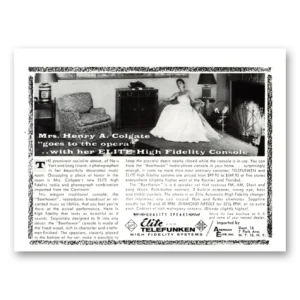 1955 Elite and Telefunken Print Ad | Mrs Henry Colgate