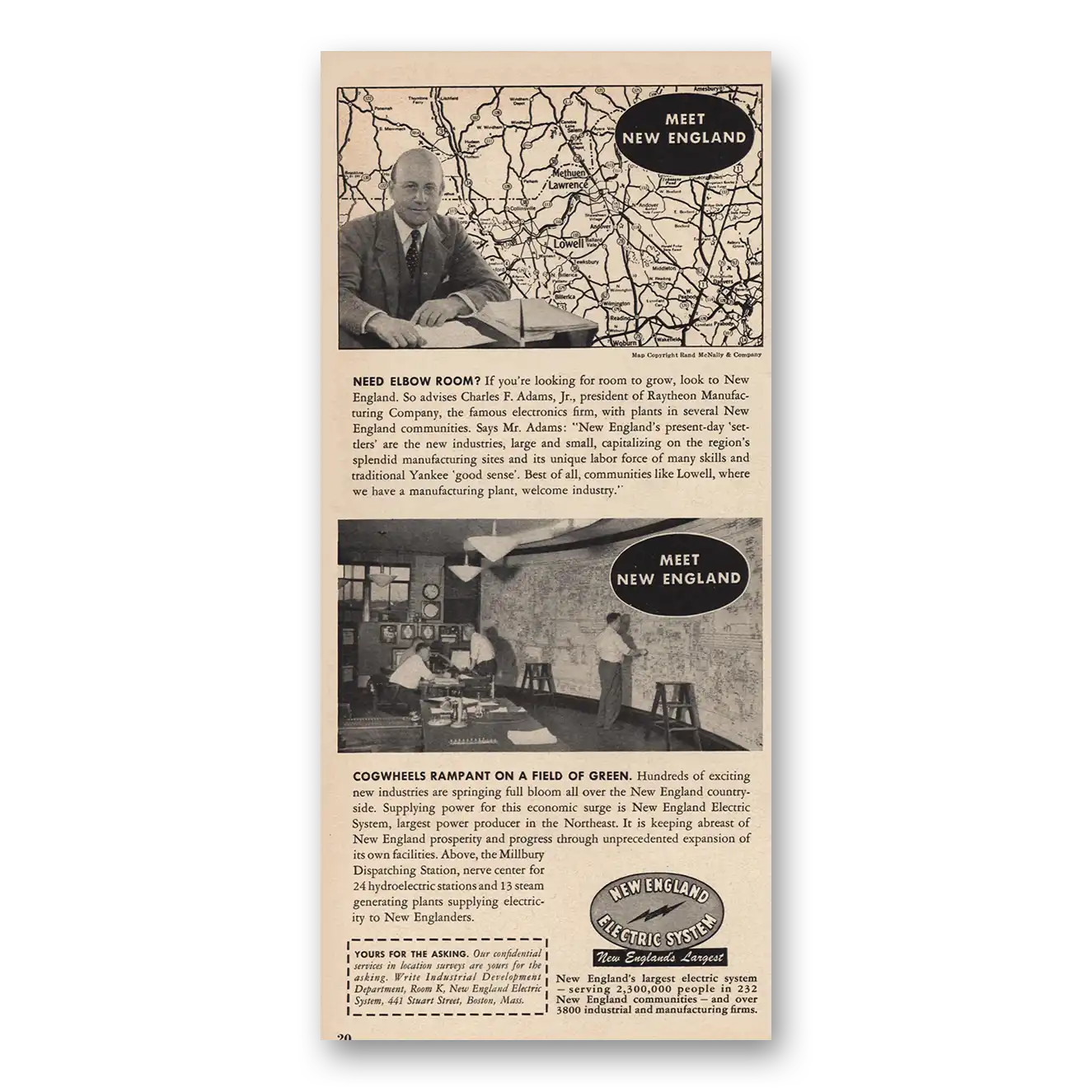 1955 New England Electric System Print Ad | Elbow Room