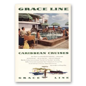 1955 Grace Line Print Ad | Caribbean Cruises Beach Deck