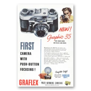 1955 Graflex Graphic 35 Camera Print Ad | Push Button