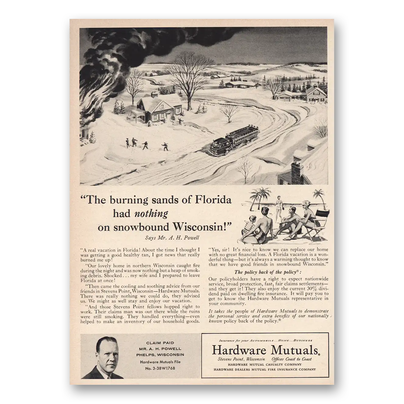 1955 Hardware Mutuals Print Ad | Burning Sands Florida