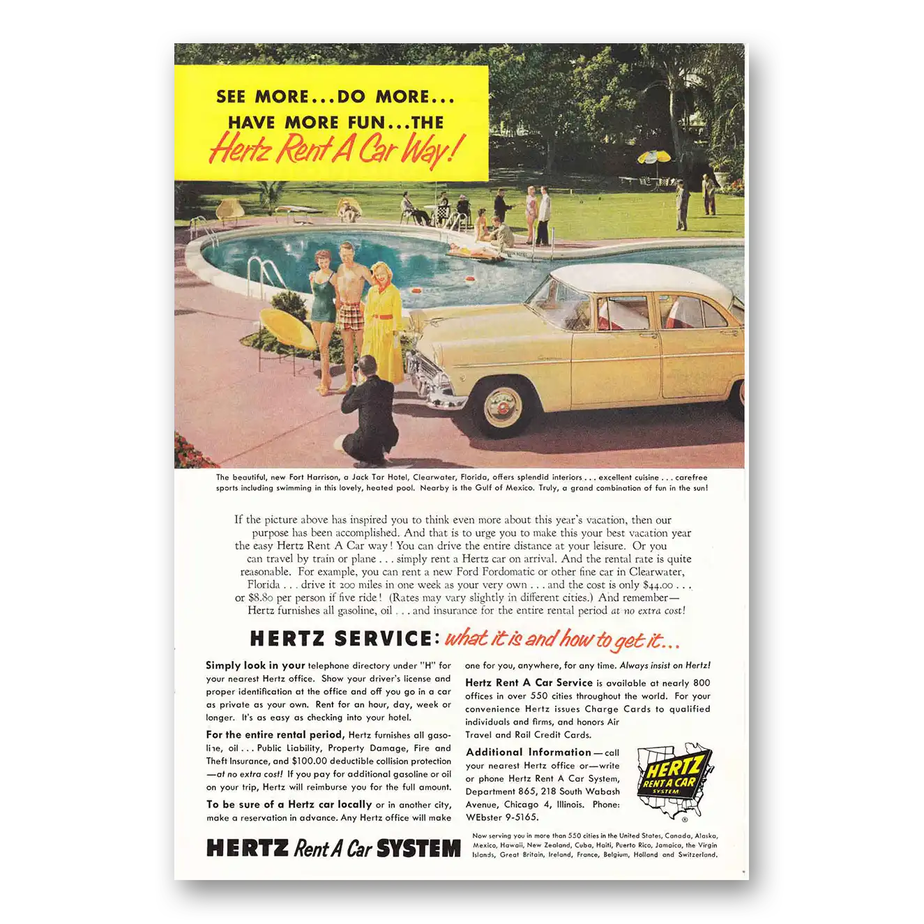 1955 Hertz Rent a Car Print Ad | Fort Harrison
