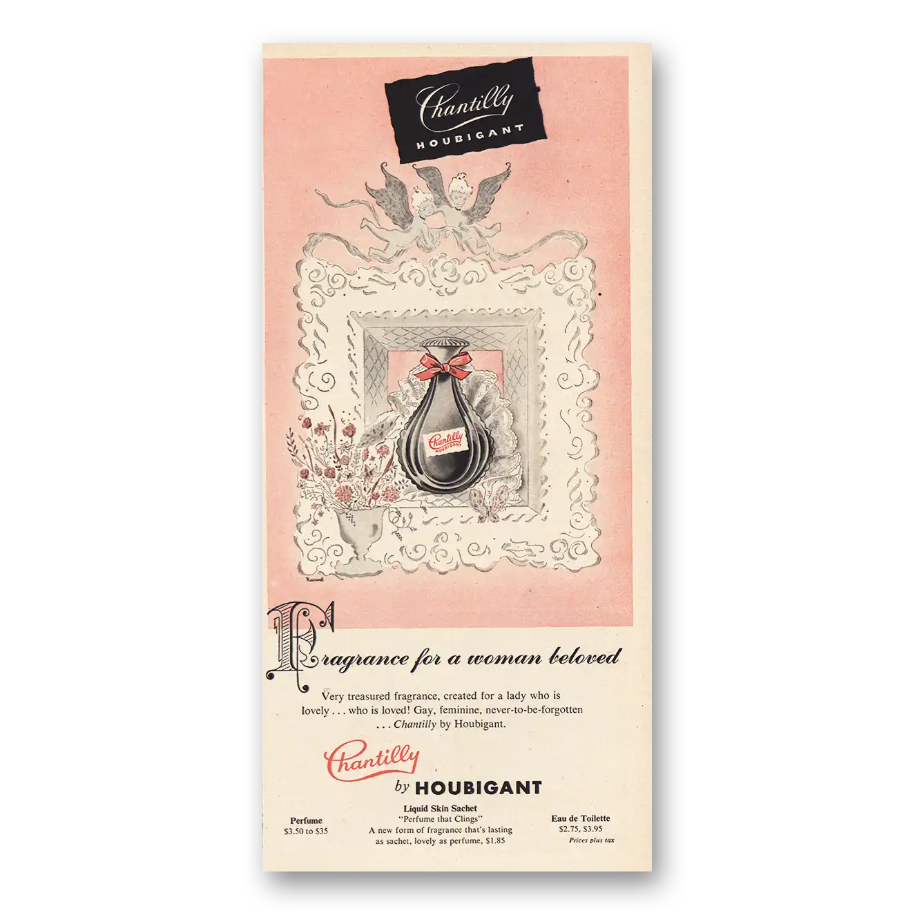 1955 Chantilly Perfume Print Ad | Fragrance Woman Beloved
